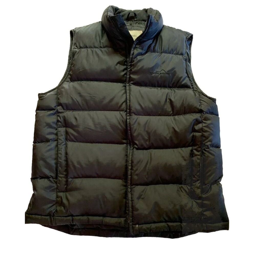 Eddie Bauer Goose Down Puffer Vest Mens Medium Black Zip Packable Pockets *Note
